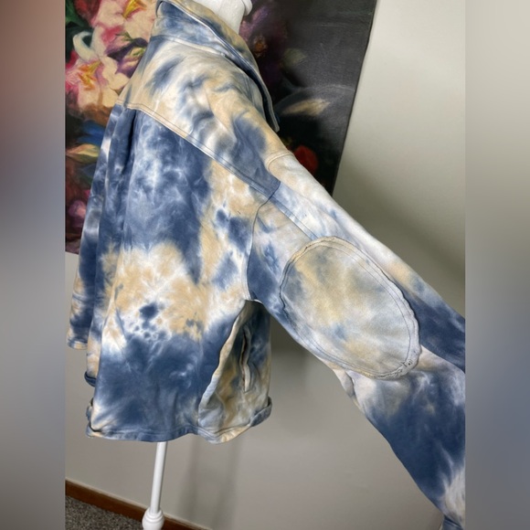 EASEL Womens Tie Dye Baggy Oversized Shacket Sweatshirt Elbow Patches M - Picture 6 of 11